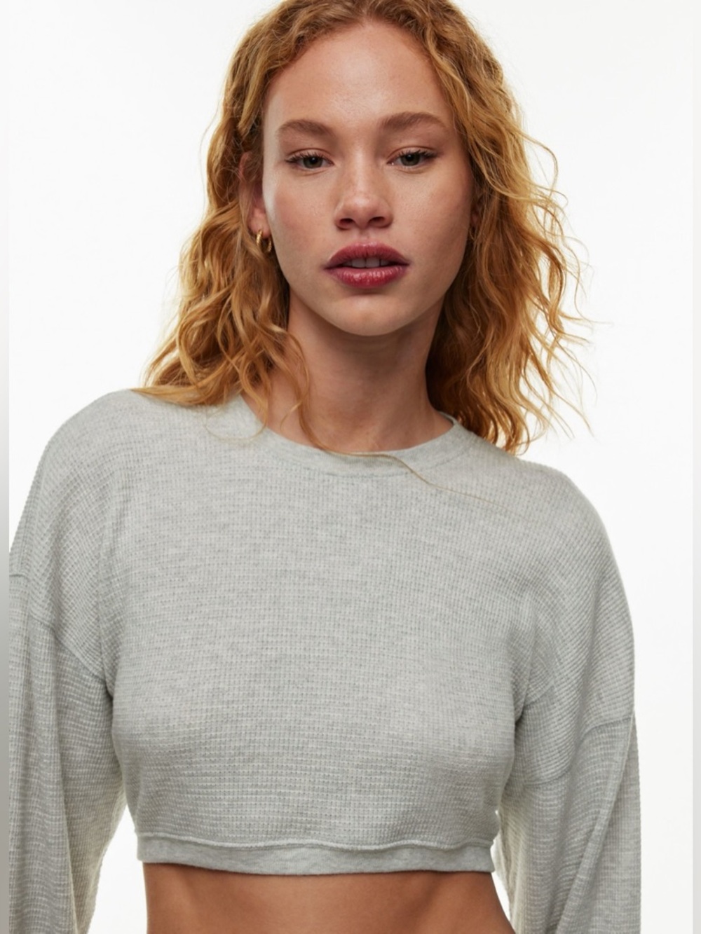 Aritzia TNA Grey Waffle Cropped Longsleeve